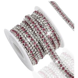 NEW 1 Yard 3 Rows Rhinestone Trim Crystal Close Chain Wedding Bouquet Purple